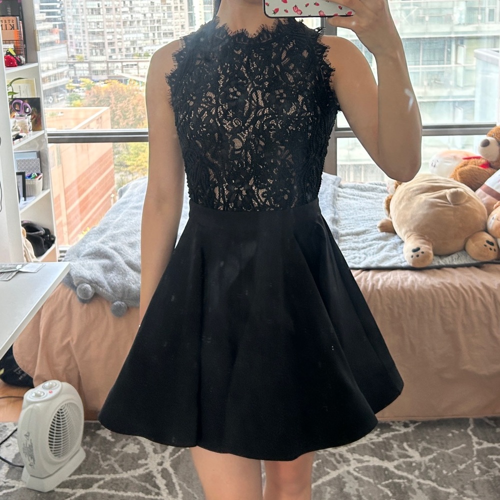 Black formal dress with lace bodice